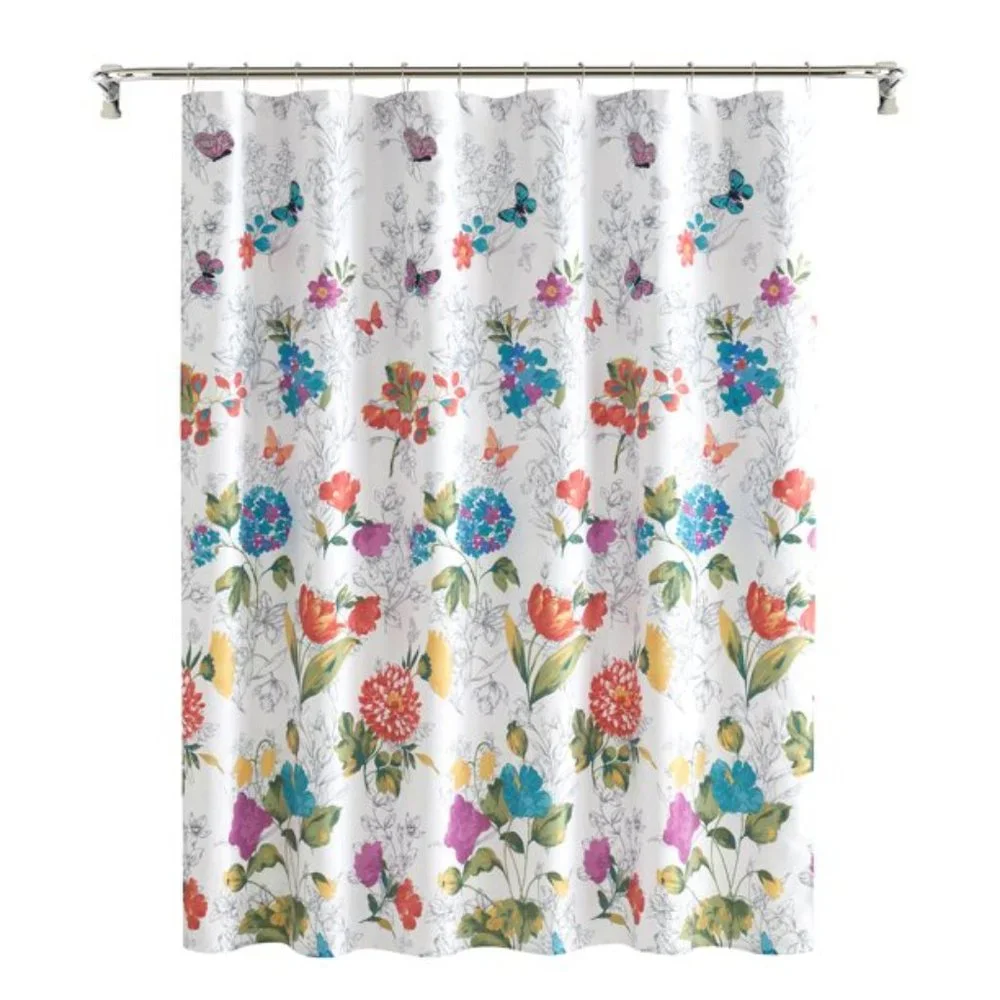 Pioneer Woman Blooming Bouquet Floral Embroided Fabric Shower Curtain 72